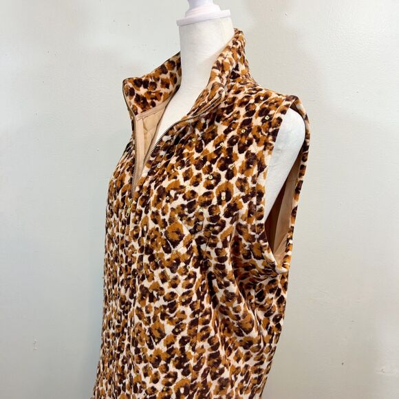 Quacker Factory Brown Leopard Print Quilted Sequin Lined Large Vest Glamour - Picture 4 of 13